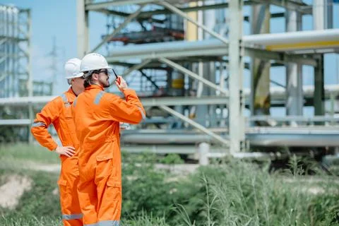 Engineer Professional Worker Survey Inspection Gas Oil Pipe Construction at.. Stock Photos