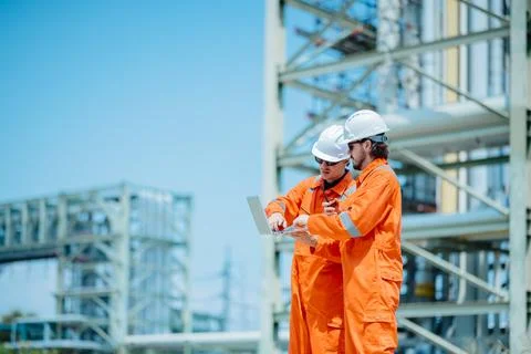 Engineer Professional Worker Survey Inspection Gas Oil Pipe Construction at.. Stock Photos