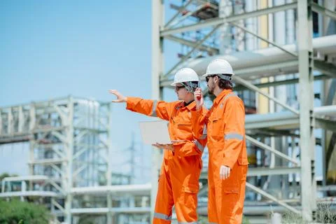 Engineer Professional Worker Survey Inspection Gas Oil Pipe Construction at.. Stock Photos