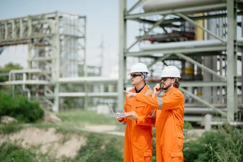 Engineer Professional Worker Survey Inspection Gas Oil Pipe Construction at.. Foto stock