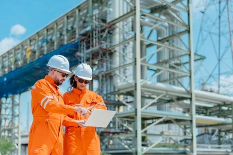 Engineer Professional Worker Survey Inspection Gas Oil Pipe Construction at.. Stock Photos