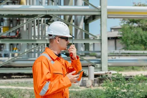 Engineer Professional Worker Survey Inspection Gas Oil Pipe Construction at.. Stock Photos