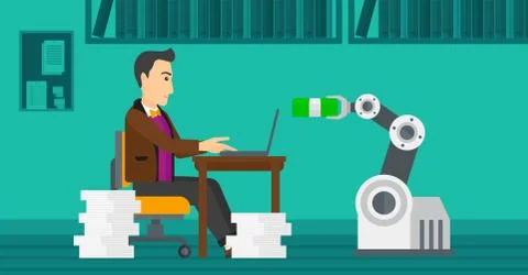 Engineer programming a robotic hand. Stock Illustration