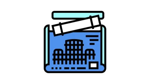 Engineer project blueprint color icon animation Stock Footage 224953238