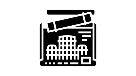 Engineer project blueprint glyph icon animation Stock Footage 222812298