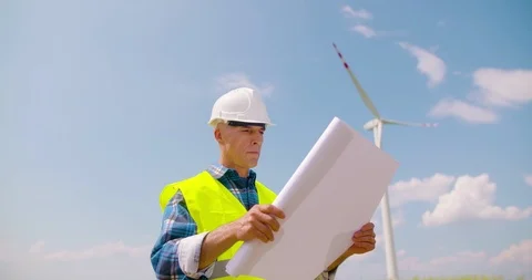 Engineer Reading Blueprints Stock Footage 93110925
