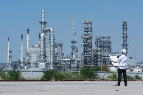 Engineer on refinery. Stock Photos