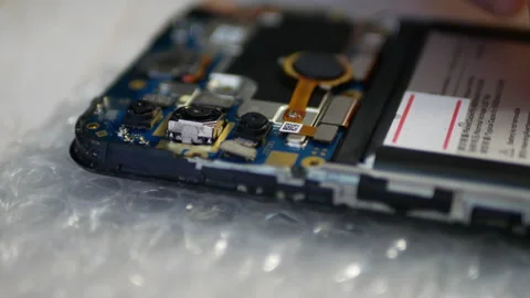 The engineer removes camera module from the phones motherboard Stock Footage 246036954