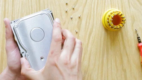 Engineer repairing hard disc drive Stock Footage 119308532