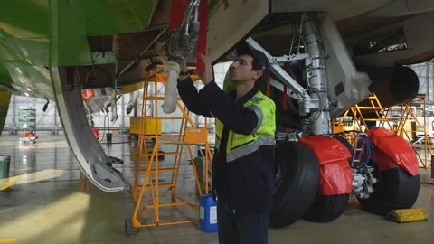 Engineer repairs passenger liner. 4k Stock Footage 95638704