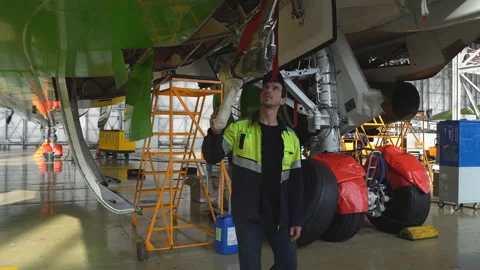 Engineer repairs passenger liner. 4k Stock Footage 95652276