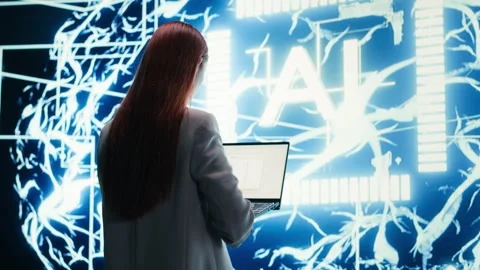 Engineer reports to AI brain automated manager displayed on digital dashboard Stock Footage 330208539