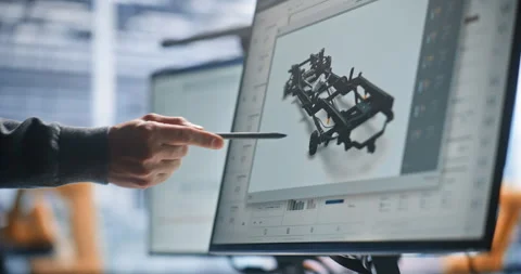 Engineer Reviewing Robotic System Design and Technical Schematics on Stock Footage 344393240
