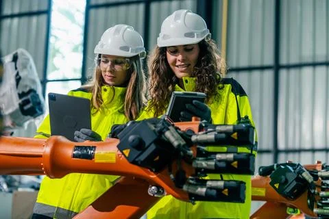 Engineer robot factory production Stock Photos