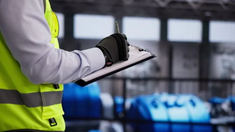 Engineer In Safety Helmet Carefully Inspects Gas Turbine Machine Stock Footage 331518153