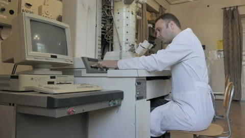 Engineer/ Scientist/ Technician Use Microscope In Retro Laboratory Stock Footage 156647402