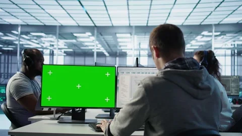 Engineer in server hub using mockup PC to repair equipment storing datasets Stock Footage 319248073