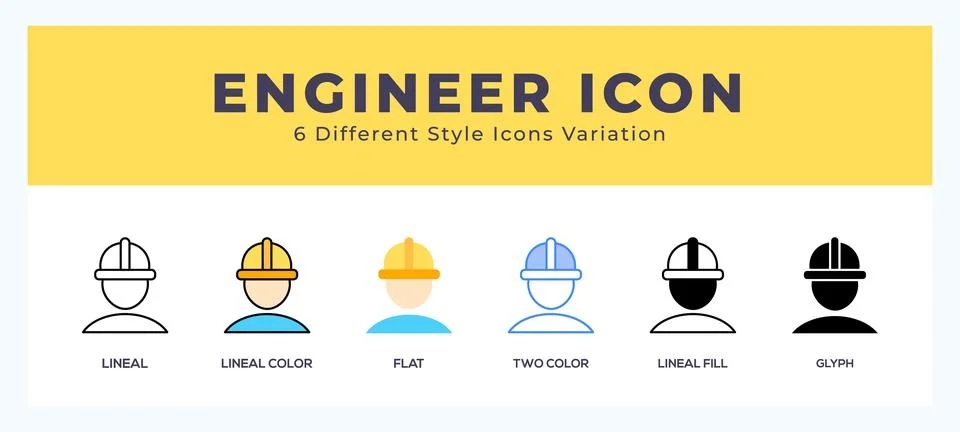 Engineer set of icons. Vector illustration with different styles. Stock Illustration