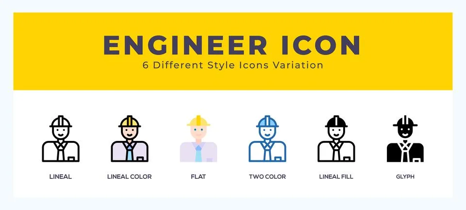 Engineer set of icons. Vector illustration with different styles. Illustrazione stock