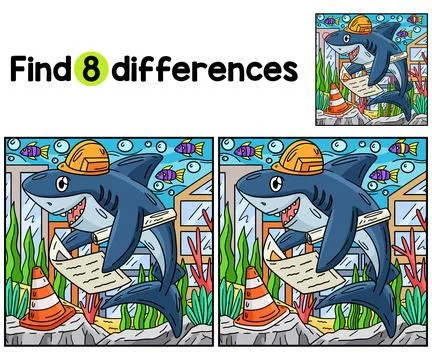 Engineer Shark Find The Differences Stock Illustration