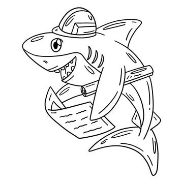 Engineer Shark Isolated Coloring Page for Kids Stock Illustration
