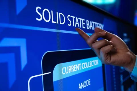 Engineer show solid state battery pack for electric vehicle (EV). Stock Photos