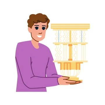 Engineer showing quantum computer processor chipset Stock Illustration