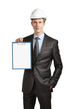 Engineer shows a clipboard Stock Photos