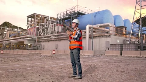 Engineer Smiling And Clapping His Hands at Gas Plant Stock Footage 337762150