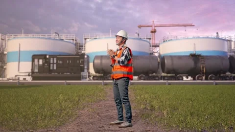 Engineer Smiling And Clapping His Hands at Oil Refinery Stock Footage 340142662