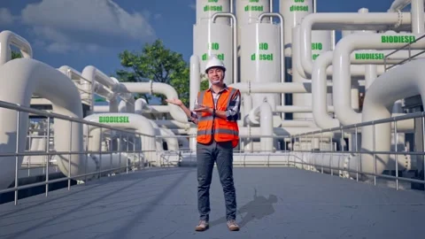 Engineer Smiling And Pointing To Side at Biodiesel plant 動画素材 332092798