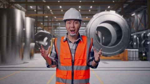 Engineer Smiling And Saying Wow at Heavy Factory Stock Footage 340816093