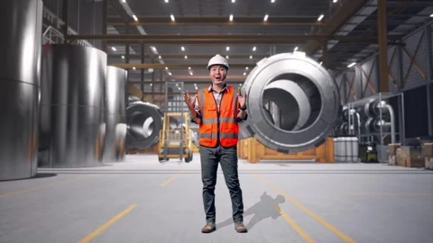 Engineer Smiling And Saying Wow at Heavy Factory Stock Footage 340821080