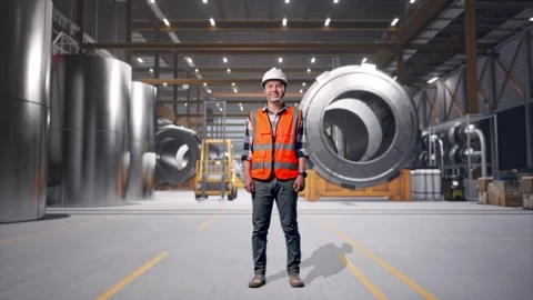 Engineer Smiling To Camera at Heavy Factory Stock Footage 340821041