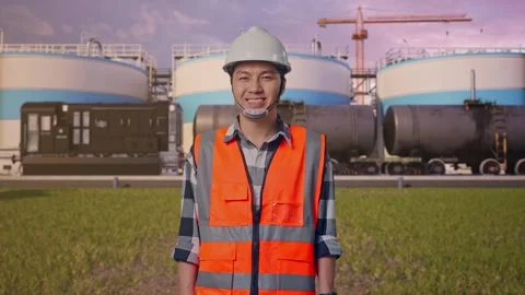 Engineer Smiling To Camera at Oil Refinery Stock Footage 340139899
