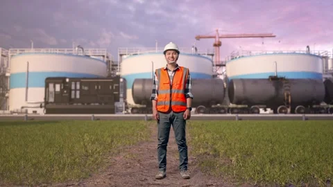 Engineer Smiling To Camera at Oil Refinery Stock Footage 340141987
