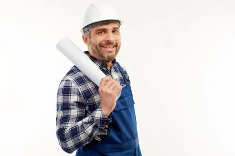 Engineer smiling at camera on white background Stock Photos
