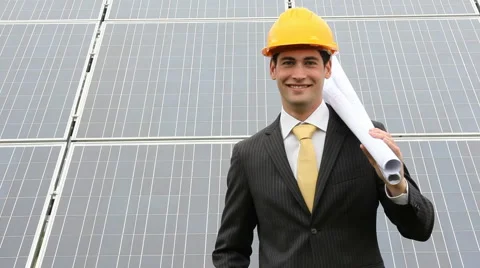 Engineer at solar power station Stock Footage 2976127