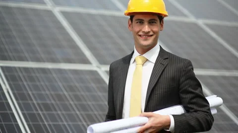Engineer at solar power station Stock Footage 3679292