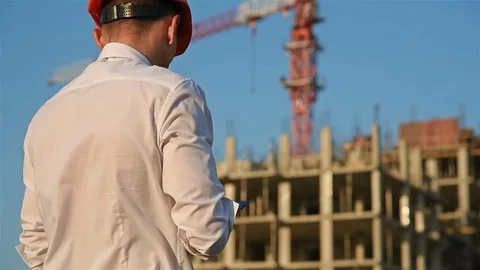 Engineer Standing Back On Construction Site Stock Footage 80057112
