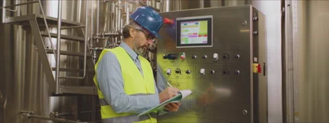 Engineer standing at control panel Stock Footage 147560350