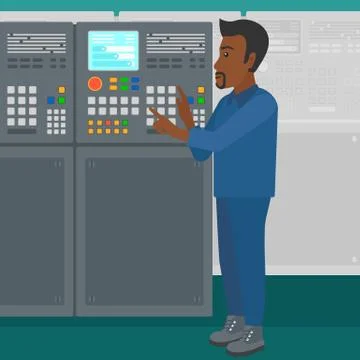 Engineer standing near control panel Stock Illustration