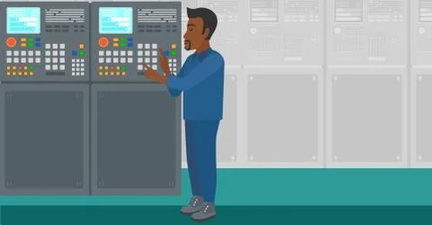 Engineer standing near control panel Stock Illustration