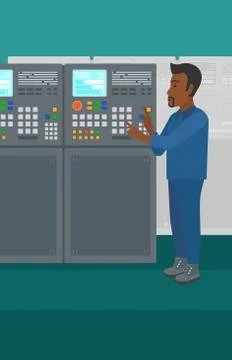 Engineer standing near control panel イラスト素材