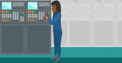 Engineer standing near control panel Stock Illustration