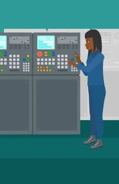 Engineer standing near control panel Stock Illustration