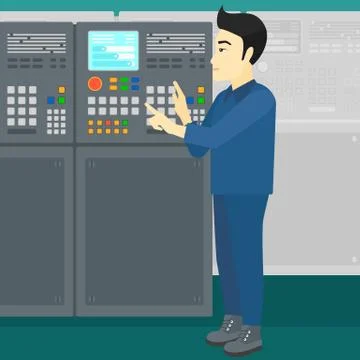 Engineer standing near control panel 스톡 일러스트