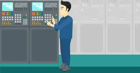 Engineer standing near control panel Stock Illustration