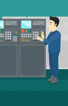 Engineer standing near control panel Stock Illustration