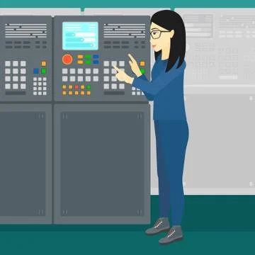 Engineer standing near control panel Illustrazione stock